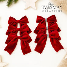 Load image into Gallery viewer, Luxury Velvet Christmas Tree Bows: Clip-On Red Holiday Decor