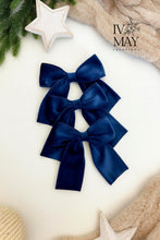 Load image into Gallery viewer, Luxury Handmade Velvet Christmas Tree Bows: Navy Blue Clip-On Ornaments