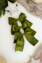 Load image into Gallery viewer, Luxury Handmade Velvet Christmas Tree Bows: Olive Green Clip-On Ornaments