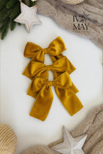 Load image into Gallery viewer, Luxury Handmade Velvet Christmas Tree Bows: Mustard Yellow & Gold, Clip-On