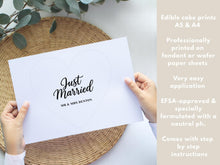 Load image into Gallery viewer, Personalized Heart Wedding Cake Topper: Elegant Calligraphy Icing Sheet