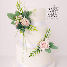 Load image into Gallery viewer, Dusty blue Wedding christening cake flower arrangement topper foam roses more colours available