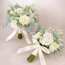 Load image into Gallery viewer, Ivory Silk Rose Wedding Bouquet: Sage Green Eucalyptus Gypsophila, Silk Roses