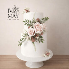 Load image into Gallery viewer, Ivory - Blush Rose Cake Decoration | Gypsophila Bunch & Garland | Wedding Cake Topper Flowers