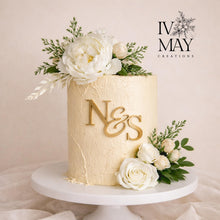 Load image into Gallery viewer, Brushed Gold Acrylic Cake Charm: acrylic initials - Wedding Cake Acrylic Topper