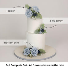 Load image into Gallery viewer, Dusty Blue Rose Cake Topper: Navy Gypsophila Floral Arrangement - Cake Flowet