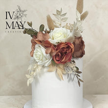Load image into Gallery viewer, Burnt Orange - Cream - Artificial Cake Flowers: Silk Rose Wedding Cake Topper Set - Dried Style