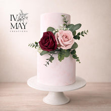 Load image into Gallery viewer, Burgundy Red - Dusty pink Rose Cake Topper: Silk Flower Wedding Garland - Cake flowers