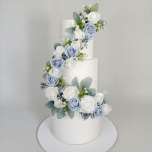 Load image into Gallery viewer, Foam Rose Cake Topper: Dusty Blue & White Floral Garland