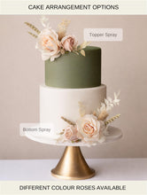 Load image into Gallery viewer, Cake decoration flowers - floral arrangement - Soft peach - Cream ivory - silk roses - Cake topper - With Dried Foliage - Cake Flowers