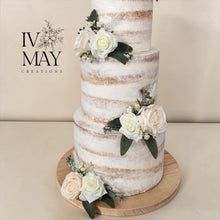 Load image into Gallery viewer, Silk Rose Cake Flowers - Cream Ivory - Soft Peach - Wedding Cake Flower Arrangement - Artificial Cake Flowers