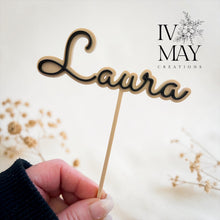 Load image into Gallery viewer, Personalised Acrylic Name Cake Charm - Thirty | Custom Acrylic Name Cake Topper | Dried Rose Cake Decorations | Elegant Birthday Cake Decor
