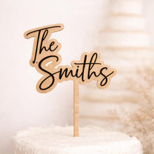 Load image into Gallery viewer, Personalised Wooden Cake Topper with Acrylic Name | Custom Name Cake Topper | wedding Cake Decoration | Wedding Cake Topper