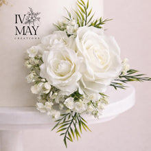 Load image into Gallery viewer, Artificial Cream Rose Cake Flowers – Eucalyptus Wedding Cake Floral Arrangement - Gypsophila Wedding