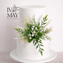 Load image into Gallery viewer, Artificial Foliage Cake Flowers - Wild Cake Flowers: Boho Style Wedding Cake Topper - Greenery Cake arrangement with gypsophila