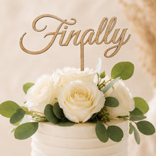 Load image into Gallery viewer, Finally Wooden Wedding Cake Topper | Rustic Wedding Cake Decoration | Personalised Style Cake Topper | Bridal Shower | Engagement