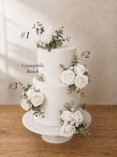 Load image into Gallery viewer, Sage Green & White Cake Flowers, Artificial Flower Cake Spray, Wedding Cake Decorations, Foam Rose Cake Flowers, Cake Topper, Reusable
