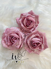 Load image into Gallery viewer, SET OF 3 10cm Christmas Tree Decoration - Snow Glitter or NO Glitter Cream Clip on Roses