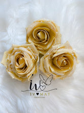 Load image into Gallery viewer, SET OF 3 10cm Christmas Tree Decoration - Snow Glitter or NO Glitter Gold Clip on Roses