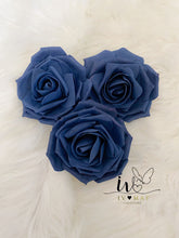 Load image into Gallery viewer, SET of 3 Christmas Tree Clip On Foam Roses Navy Blue 10cm