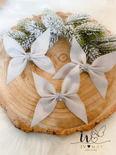 Load image into Gallery viewer, SET OF 6 Silver Velvet Christmas tree Bows - Christmas tree butterflies Bows
