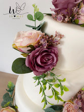 Load image into Gallery viewer, FULL SET Wedding Christening Cake Flower Arrangement Topper & Decorations Roses - Silk Rose - Mauve - Blush
