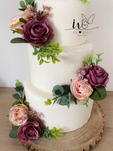Load image into Gallery viewer, FULL SET Wedding Christening Cake Flower Arrangement Topper & Decorations Roses - Silk Rose - Mauve - Blush