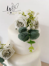 Load image into Gallery viewer, Cake Flowers - Wedding Cake Flowers - Cake Topper - White - Silver / Grey - Christening / Birthday cake decoration