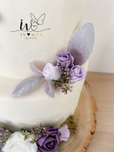 Load image into Gallery viewer, FULL SET Wedding Christening Cake Flower Arrangement Topper & Cake Decorations Foam Roses - Dusty purple - Mauve - Lilac