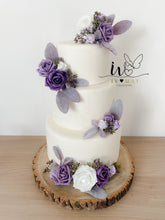 Load image into Gallery viewer, FULL SET Wedding Christening Cake Flower Arrangement Topper & Cake Decorations Foam Roses - Dusty purple - Mauve - Lilac