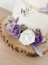 Load image into Gallery viewer, FULL SET Wedding Christening Cake Flower Arrangement Topper & Cake Decorations Foam Roses - Dusty purple - Mauve - Lilac