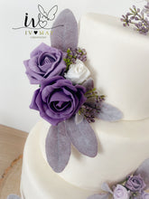 Load image into Gallery viewer, FULL SET Wedding Christening Cake Flower Arrangement Topper & Cake Decorations Foam Roses - Dusty purple - Mauve - Lilac