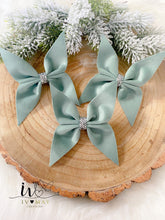 Load image into Gallery viewer, SET OF 6 - Christmas Tree Velvet Bows - Clip on - Christmas tree butterflies Bows - Pastel green - pale duck egg