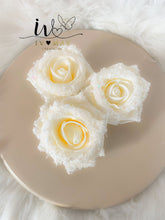 Load image into Gallery viewer, SET OF 3 10cm Christmas Tree Decoration - Snow Glitter or NO Glitter Cream Clip on Roses