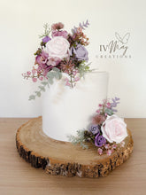 Load image into Gallery viewer, Blush pink Wedding Cake - christening cake - flower arrangement - cake topper - Boho style - Dusty Purple - lilac - Mauve - thistle