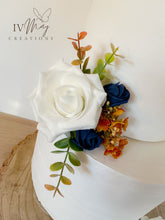 Load image into Gallery viewer, Cake Flowers - Wedding Cake Flowers - Cake Topper - Burnt Orange - Navy Blue - Christening / Birthday cake decoration