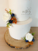 Load image into Gallery viewer, Cake Flowers - Wedding Cake Flowers - Cake Topper - Burnt Orange - Navy Blue - Christening / Birthday cake decoration