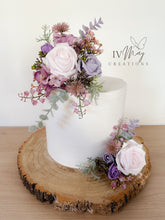 Load image into Gallery viewer, Blush pink Wedding Cake - christening cake - flower arrangement - cake topper - Boho style - Dusty Purple - lilac - Mauve - thistle