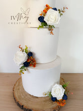 Load image into Gallery viewer, Cake Flowers - Wedding Cake Flowers - Cake Topper - Burnt Orange - Navy Blue - Christening / Birthday cake decoration