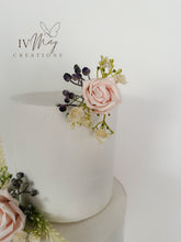 Load image into Gallery viewer, FULL SET Wedding Christening Cake Flower Arrangement Topper & Decorations Roses - Dusty Pink - Blush Pink - Cream - Blue Berry Mix