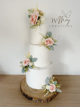 Load image into Gallery viewer, FULL SET Wedding Christening Cake Flower Arrangement Topper & Decorations Roses - Blush Pink - Cream - Dried Style