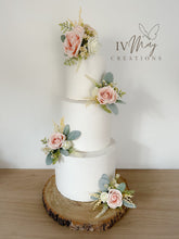 Load image into Gallery viewer, FULL SET Wedding Christening Cake Flower Arrangement Topper & Decorations Roses - Blush Pink - Cream - Dried Style