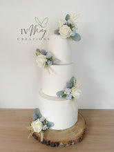 Load image into Gallery viewer, FULL SET Wedding Christening Cake Flower Arrangement Topper & Decorations Roses - Dusty Blue - Cream Thistles