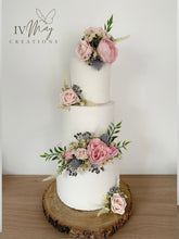 Load image into Gallery viewer, FULL SET Wedding Christening Cake Flower Arrangement Topper & Decorations Roses - Dusty Pink - Blush Pink - Cream - Blue Berry Mix