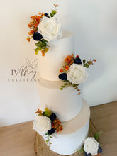 Load image into Gallery viewer, Cake Flowers - Wedding Cake Flowers - Cake Topper - Burnt Orange - Navy Blue - Christening / Birthday cake decoration