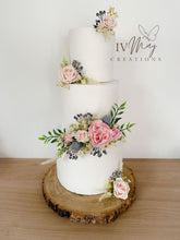 Load image into Gallery viewer, FULL SET Wedding Christening Cake Flower Arrangement Topper & Decorations Roses - Dusty Pink - Blush Pink - Cream - Blue Berry Mix