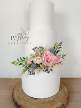Load image into Gallery viewer, FULL SET Wedding Christening Cake Flower Arrangement Topper & Decorations Roses - Dusty Pink - Blush Pink - Cream - Blue Berry Mix