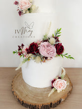 Load image into Gallery viewer, FULL SET Wedding Christening Cake Flower Arrangement Topper & Decorations Roses -Burgundy Red - Dusty Pink - Blush Pink - Cream - Berry Mix