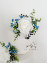 Load image into Gallery viewer, Cake Flowers - Wedding Cake Flowers - Cake Topper - White - Royal Blue - Navy Berries - Christening / Birthday cake decoration