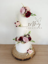 Load image into Gallery viewer, FULL SET Wedding Christening Cake Flower Arrangement Topper & Decorations Roses -Burgundy Red - Dusty Pink - Blush Pink - Cream - Berry Mix